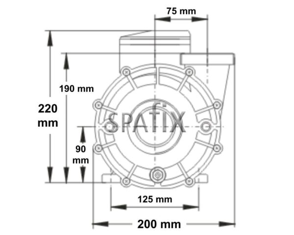 LX massagepumpe LP200 LP250 LP300 stegning af front