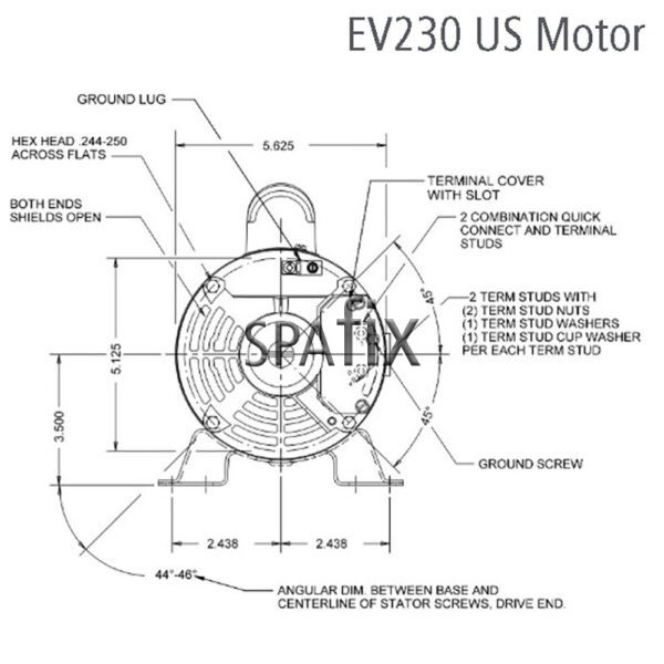ev230 circucaltion spump motor 230v drwaing back