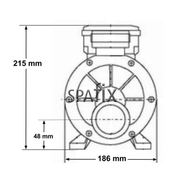 ja200 lx whirlpool single speed massage pump dimension front