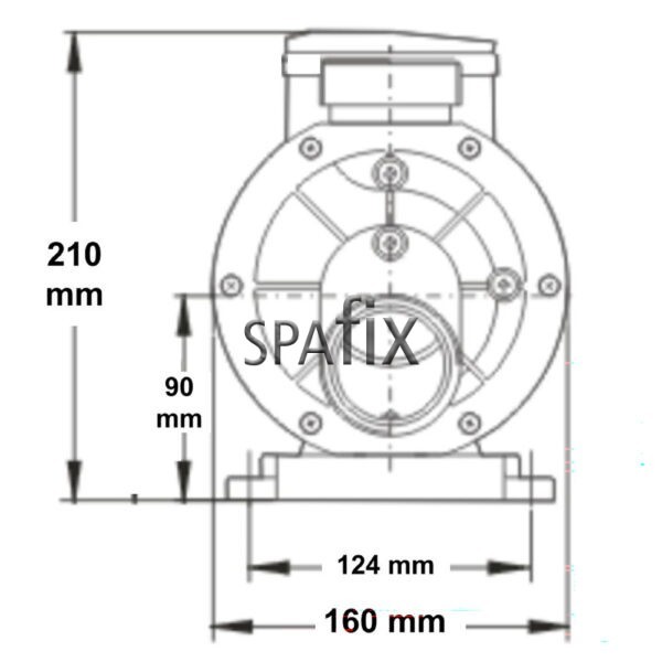 tda100 lx whirlpool cirkulation pump 1hp dimension front